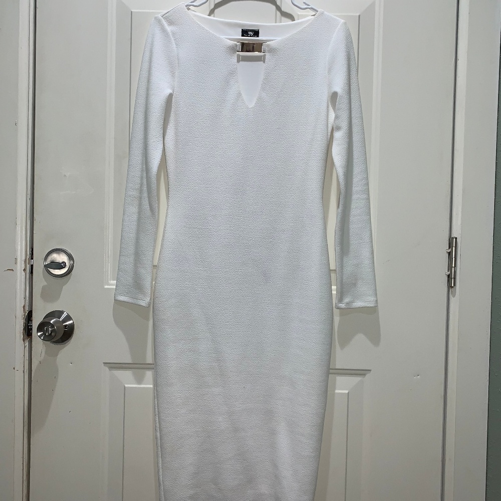 White slim midi dress